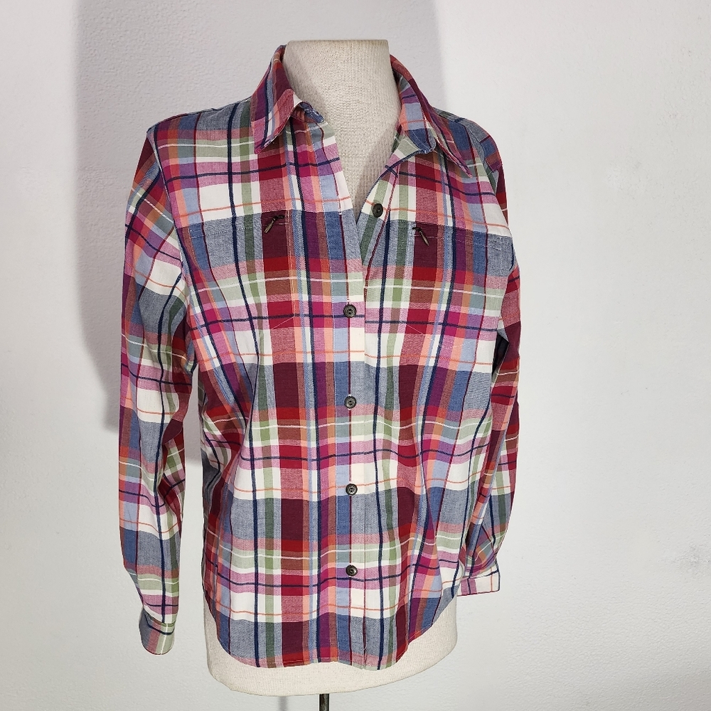 Alfred Dunner Shirt Plaid Cotton Blend Button Up Red Size 10 - Picture 2 of 15
